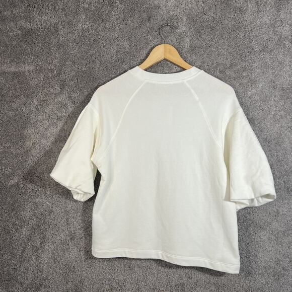 Madewell Womens Puff Sleeve Sweatshirt Ivory Medium Cropped Pullover Cotton Top - Picture 2 of 10